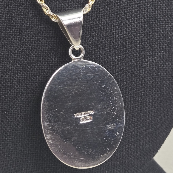 Mexico 925 Sterling Silver Royal Blue Cats Eye Cabachon Pendant Necklace - Picture 4 of 10